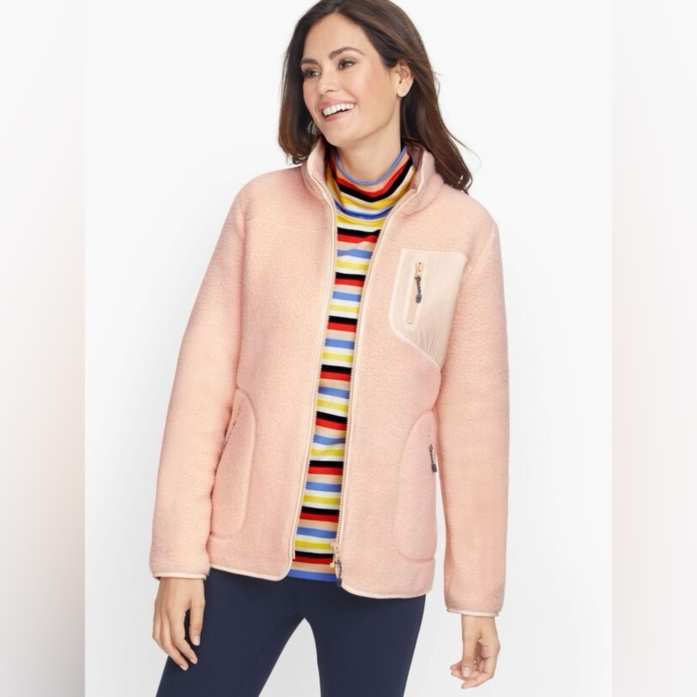 Talbots Pink Sherpa Jacket Full Zip Women’s Size Medium Soft NEW